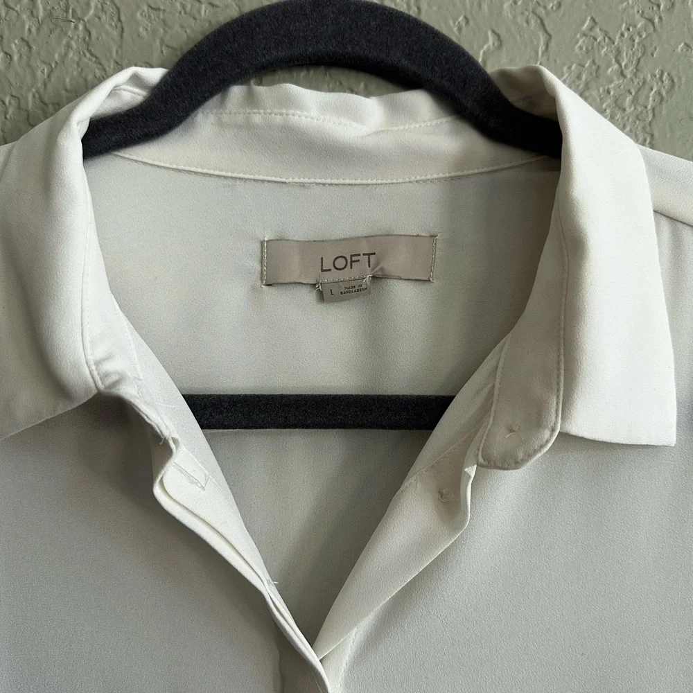 LOFT Ivory Long Sleeve Blouse, Like New - Picture 2 of 6